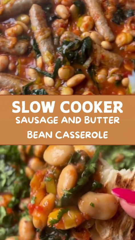 Slow Cooker Sausage and Butter Bean Casserole Butter Bean Casserole, Autumn Meals, Slow Cooker Sausage, Beans And Sausage, Sausage Casserole, Sherry Vinegar, Slow Cooker Dinner, Slow Cook, Butter Beans