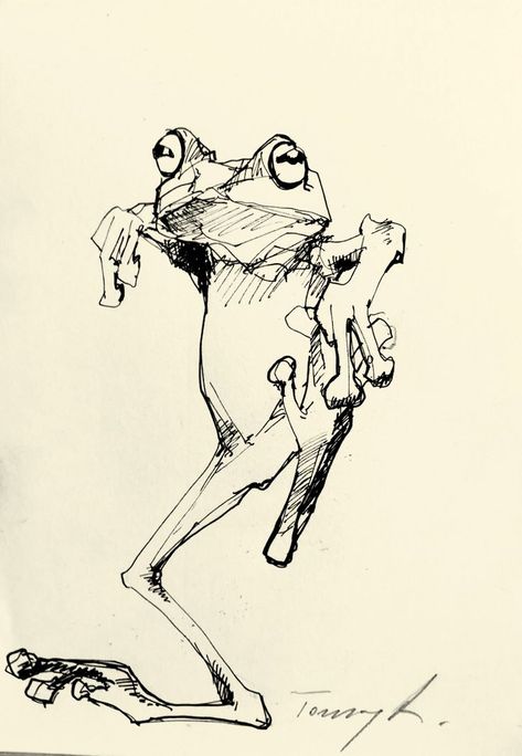 Bruce Lee .
Tus , papír 
25 x 14 cm Frog Ink Drawing, Animal Photo Reference, Frog Drawing Sketches, Frog Draw, Drawing Frogs, Frogs Drawing, Nature Tattoo Ideas, Frog Sketch, Frog Illustration