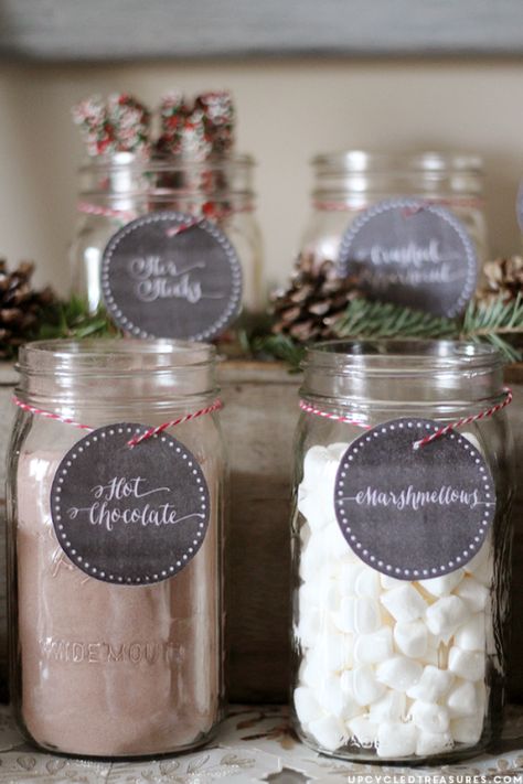 FREE Hot Chocolate Bar Printable I Upcycled Treasures "Baby It's Cold Outside" Hot Beverage Bar Station for weddings or holiday parties Hot Chocolate Bar Printable, Hot Beverage Bar, Hot Chocolate Party, Wedding Food Stations, Beverage Bar, Hot Chocolate Bar, Wedding Signs Diy, Chocolate Party, Christmas Hot Chocolate