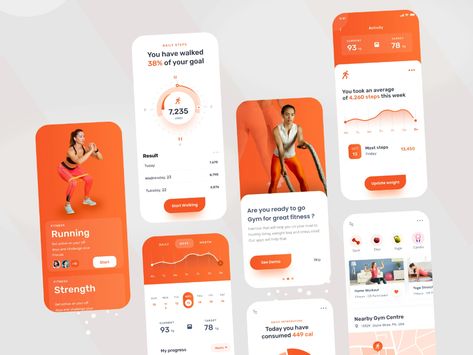 Fitness & Workout Mobile App by syful islam ✪ for SylGraph on Dribbble Fitness Mobile App Design, Workout App Design, Fitness App Ui Design, Fitness Apps Design, Fitness App Ui, Fitness Tracker App, Fitness Tracking App, Onboarding App, Gym App