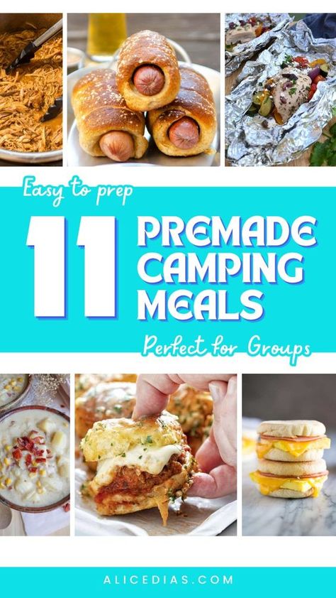 Make your next camping trip stress-free with these 11 premade meals perfect for groups. These easy-to-prepare recipes are designed to feed a crowd without the fuss. Save time and effort with these delicious options that are sure to keep everyone satisfied around the campfire. Make Ahead Campfire Meals, Camping Meals For 2 People, Best Easy Camping Meals, East Camp Meals, Premade Camping Meals Breakfast, Campfire Breakfast Casserole, Cabin Camping Meals, Lunches For Camping, Super Easy Camping Meals