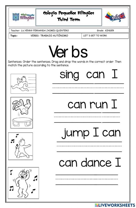 Verbs Kindergarten Worksheets, I Can Worksheet For Kids, Verbs Worksheet For Kindergarten, Verb Worksheets For Kindergarten, Verbs Worksheet For Grade 1, K3 Activities, Verbs Kindergarten, Action Verbs Activities, Action Verbs Worksheet