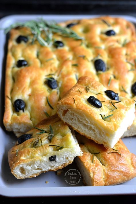 Focaccia with Olives and Rosemary | Olive Rosemary Focaccia | Cooking From Heart Focaccia With Olives, Rosemary Foccacia, Rosemary Focaccia Bread, Paratha Roti, Foccacia Recipe, Bread Head, Quick Sandwiches, Foccacia Bread, Rosemary Recipes