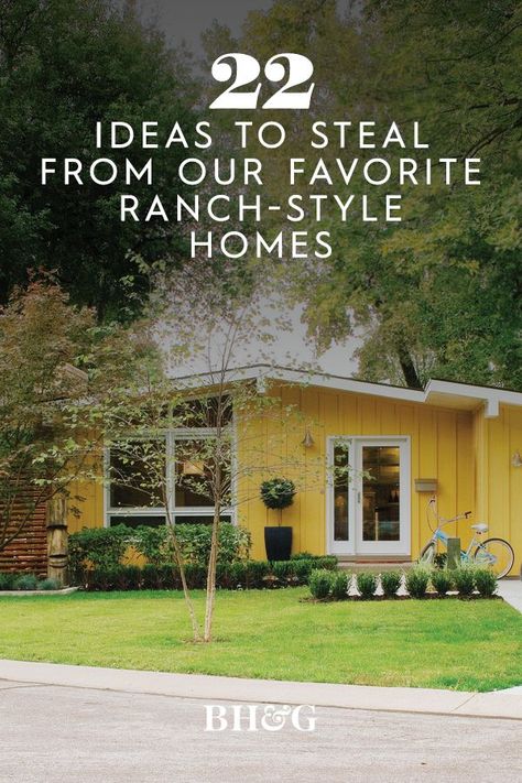 Whether you love the old-school vibe of 1950s-era style or the updated contemporaries of the 21st century, these curb appeal-boosting ideas can help your home look its best. Draw inspiration for your next exterior remodel or landscaping refresh from these ranch homes. #curbappeal #ranchhomes #landscaping #bhg 1970 Home Exterior Remodel, 1950's Houses Exterior, Updated Rambler Exterior, Renovated Mid Century Modern House, Ranch Style Curb Appeal, 1950 Home Exterior, 1950s Ranch House Exterior Remodel, Cream Ranch House Exterior, Ranch Home Addition Ideas