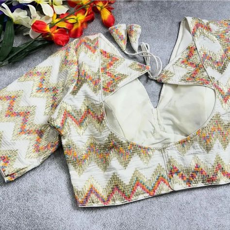 Price__599 free ship..डिजाइन अच्छी लगे तो फॉलो करें 🙏 Manushree present Beautiful chanderi silk fabric gotapatti and multi thread zig-zag pattern designer blouse Fabric- Pure Chanderi Silk Size- Free size 38 upto 42 Height-15 inch Pad- Yes Padded.. #blouseset #blousesequin #blousesetelan #blouseseragam #blouseseluar #blouseseluar #workblouses #trendyblouses #blousesedondon #blousesalomamurah #blousecotton #blouseideas #blousedesign #blousestyle #blouse #blousemurah #blouses #blousedesigni... Trendy Blouse, Trendy Blouse Designs, Trendy Blouses, Designer Blouse, Zig Zag Pattern, Blouse Fabric, Cotton Blouses, Blouse Styles, Silk Fabric