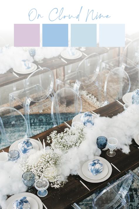 Cloud Theme Drinks, Bridal Shower Ideas On Cloud Nine, Pale Blue Birthday Party, Cute Engagement Party Themes, On Cloud 9 Bridal Shower Backdrop, Cloud 9 Bridal Shower Centerpieces, Modern Natural Wedding, On Cloud 9 Bridal Shower Cake, Cloud Theme Engagement Party