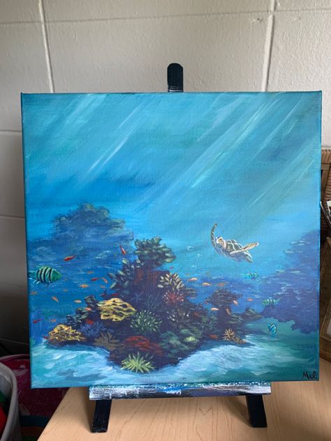 Reef Painting Acrylics, Coral Reef Painting Acrylics, Coral Reef Painting, Reef Painting, Beach Art Painting, Painting Ocean, Underwater Art, Arte Animal, Mini Canvas Art