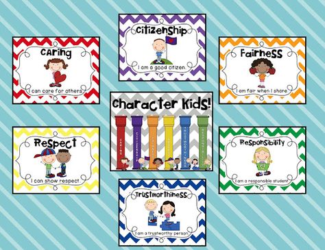 6 Pillars Of Character, Character Traits For Kids, Pillars Of Character, Good Character Traits, Kids Bulletin Boards, Positive Classroom Management, Teaching Character, Brag Tags, Character Counts