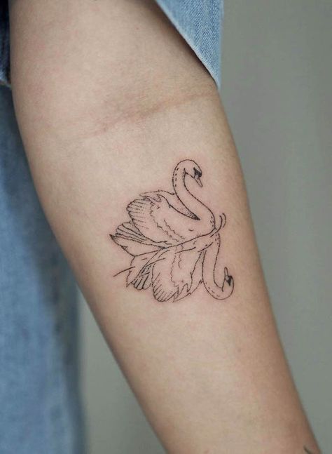 Minimal Swan Tattoo, Swan Line Tattoo, Leda And The Swan Tattoo, Swan Outline Tattoo, 2 Swans Tattoo, Black And White Swan Tattoo, Flying Swan Tattoo, Swan Tattoo Design For Women, Swan Princess Tattoo