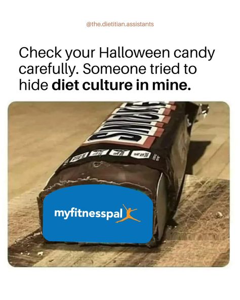 Be careful out there 👻 Anti-diet RDs, can you relate? 🤣 Let’s keep reminding our clients: food should be enjoyed without guilt, especially during the holidays! 🎃 Have you ever come across a ‘hidden diet culture’ moment like this? Share below! 👇🏽 #antidietdietitian #halloween #halloweencandy #halloweentreats #foodfreedom #intuitiveeating #dietculture #bodypositivity #joyfuleating #allfoodsfit #mindfuleating #hauntedbydietculture #norestriction #ditchdietculture #spookyseason #spooky #dietit... Anti Diet, Anti Dieting, Diet Culture, Intuitive Eating, Mindful Eating, Be Careful, Halloween Treats, Body Positivity, So Happy