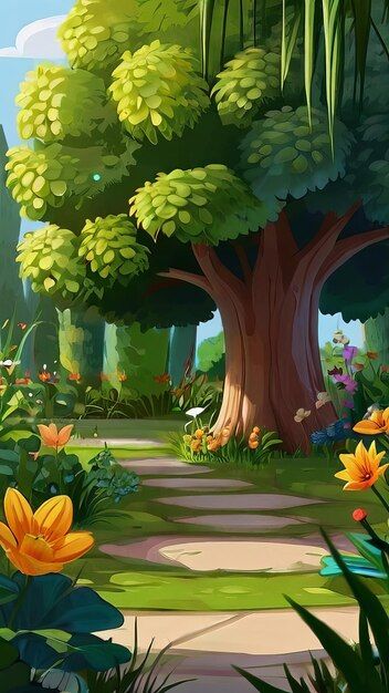 Background Images Illustration, Garden Background For Editing, Garden Cartoon, Free Cartoon Characters, Cartoon Garden, Game Background Art, Garden Background, Spring Illustration, Popular Paintings