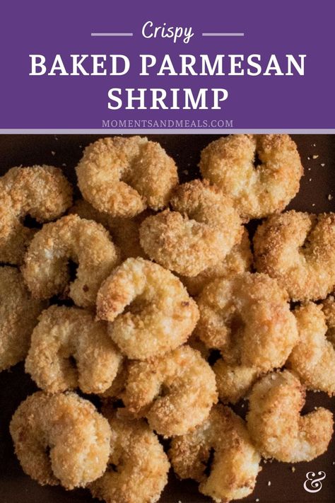 pile of golden breaded shrimp on a brown plate. Purple overlay banner with text crispy baked parmesan shrimp Oven Baked Shrimp Recipes, Week Night Dinners, Oven Baked Shrimp, Shrimp In The Oven, Parmesan Shrimp, Baked Shrimp Recipes, Healthy Fats Foods, Shrimp Parmesan, Breaded Shrimp