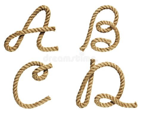 Rope Forming Letter A, B, C, D Stock ... Wire Knitting, Cowboy Baby Shower, Image Vintage, Diy Yarn Crafts, Rope Crafts Diy, Diy Letters, Cowboy Birthday, Fish Wall Art, Calligraphy Styles