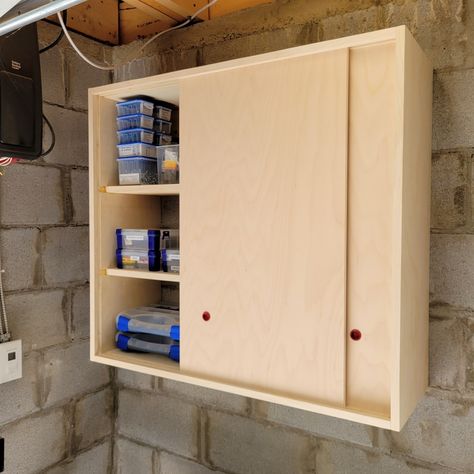 DIY Storage Cabinet With Sliding Doors | DIY Montreal Doors For Cabinets, Diy Wall Cabinet, Diy Storage Cabinet, Sliding Cupboard, Cabinet With Sliding Doors, Sliding Cabinet Doors, Diy Cabinet Doors, Diy Sliding Door, Small Storage Boxes