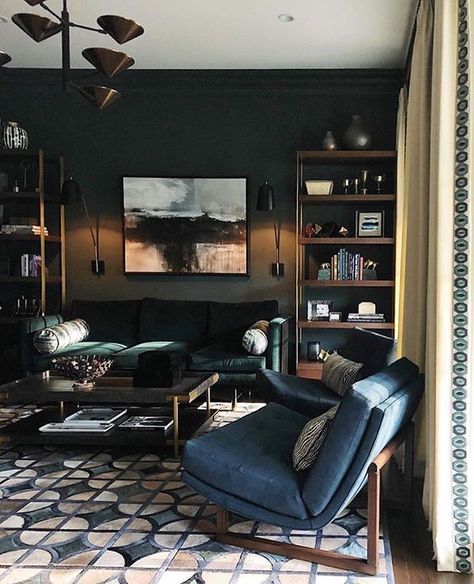 Kyle Bunting on Instagram: “A moody music room by @studioaubergine featuring our Rewind rug. • Click the link in our bio to see our Rewind rug in more colorways.” Moody Music Room, Dark Moody Office, Home Music Studio Ideas, Music Room Office, Dark Green Paint, Moody Office, Music Room Design, Home Music Rooms, Fireplace Seating