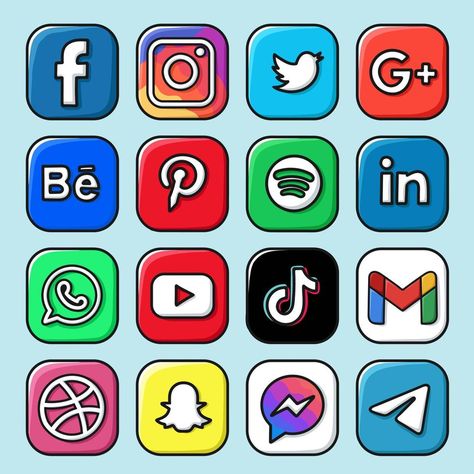 Poster About Social Media, Social Media Cartoon, Social Media Doodle, Social Media Clipart, Social Media Illustration, Social Media Stickers, Icons Social Media, App Drawings, Social Media Icons Vector