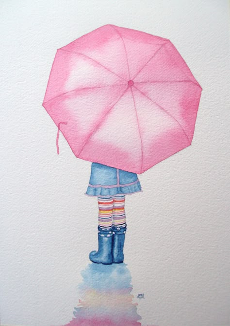 Watercolor Umbrella, Rainy Watercolor, Umbrella Artwork, Umbrella Drawing, Umbrella Illustration, Umbrella Painting, Watercolor Beginner, Watercolor Paintings Easy, Diy Watercolor Painting