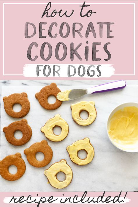 Decorated Cookies For Dogs, Decorated Dog Cookies For Dogs, Dog Cookie Decorated, Making Dog Treats To Sell, Dog Cookie Frosting Recipe, Dog Cookie Icing Recipe, Dog Cookie Icing, Royal Icing For Dogs, Doggie Biscotti