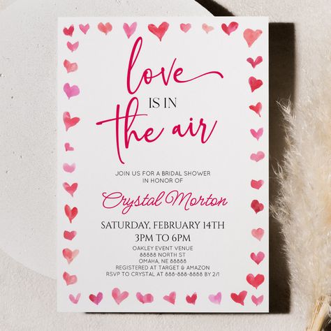 Engagement Dinner, February Wedding, Valentine Theme, Bridal Shower Brunch, Pink Invitations, Valentines Day Weddings, Bridal Shower Theme, Pink Hearts, Bridal Shower Invitation