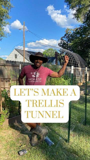 Ishmael on Instagram: "Let’s make a trellis tunnel! 🪴 There are many great ways to make a trellis tunnel but here is an easy and cost effective way to build one. Here’s what you’ll need: 🛠 Welded wire fencing - You can find this at any hardware store. I went with a 3ft wide fencing at a 14 gauge. 🛠 T-Post - find the height that you desire for your trellis. I went with 6ft post. 🛠 A BIG hammer or a pole driver - I would recommend buying or borrowing a pole driver. It will still take som Trellis Tunnel Diy, Welded Wire Trellis, Trellis Tunnel, Make A Trellis, Garden Tunnel, Welded Wire Fence, Wire Trellis, Wire Fencing, Diy Garden Trellis