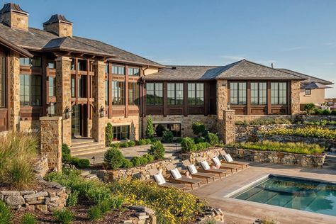 Estate Homes Exterior, Country Estate Homes, Pool Changing Rooms, Backyard Pool House, Brick Archway, Dream Backyard Pool, House Design Exterior, Lodge Style, Mediterranean Home