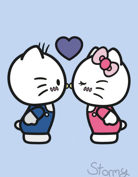 Hello Kitty And Spiderman Kissing, Cartoon Love Drawings, Hello Kitty Bf And Gf, Hello Kitty And Spiderman Drawing, Cute Couple Pics Cartoon, Hello Kitty And Boyfriend, Hello Kitty Kissing, Hello Kitty Y Su Novio, Cute Couple Cartoon Romantic