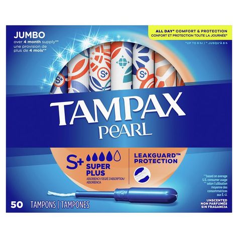 Tampax Pearl Tampons Super Plus Absorbency with BPA-Free Plastic Applicator and LeakGuard Braid, Unscented, 50 Count Tampon Insertion, Tampon Applicator, Tampax Pearl, Super 8, Feminine Care, Computer Software, Tampon, Make It Simple, Feel Good