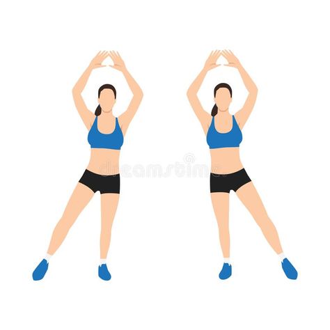 Woman doing Modified Jumping jacks exercise. Flat vector illustration isolated on white background royalty free illustration Cat Cow Exercise, Jumping Jacks Workout, Exercises To Build Muscle, Knee Raises, Workouts Without Equipment, Squat Thrust, Star Jumps, Bridge Workout, Rope Exercises