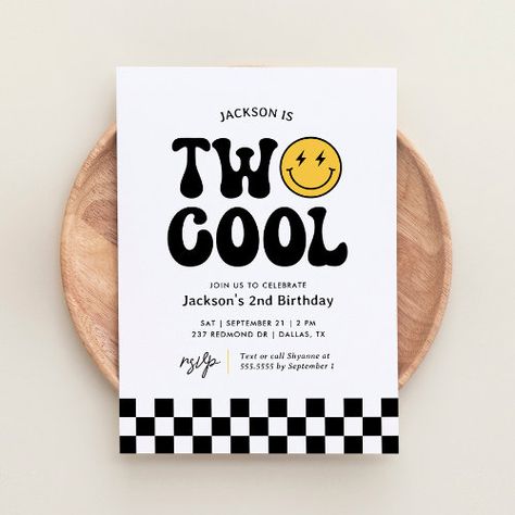 Two Cool Checker Happy Face 2Nd Birthday Invitation #zazzle #weddinginvitations #birthdayinvitations #babyshowerinvitations #zazzleinvitations #monogram #businesscards #graduation #homedecor Cool Invitations, Toddler Birthday Themes, Skateboard Birthday, Second Birthday Boys, 2nd Birthday Party For Boys, 2nd Birthday Boys, Two Cool, Second Birthday Ideas, Birthday Themes For Boys