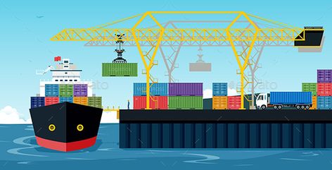 Shipping Ports Cargo Ship Illustration, Webpage Layout, Container Terminal, Warehouse Logistics, Cargo Ships, Logistics Transportation, Textile Pattern Design, City Illustration, Cargo Shipping