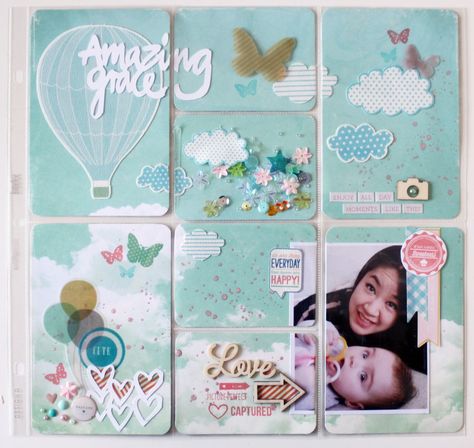 Daydream Sky Linda Tran, Project Life Baby, Cards With Pictures, Pocket Page Scrapbooking, Project Life Scrapbook, Project Life Album, Pocket Pages, Project Life Layouts, Baby Layouts