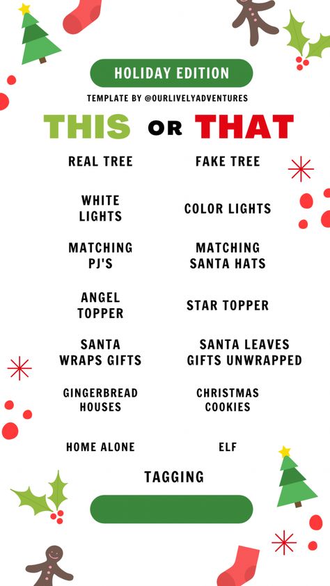 Christmas Polls Questions, Story Template Christmas, Hospital Activities, Christmas Tiktoks, Story Questions, Family Conversation, Grinch Christmas Party, Christmas Prep, Facebook Engagement