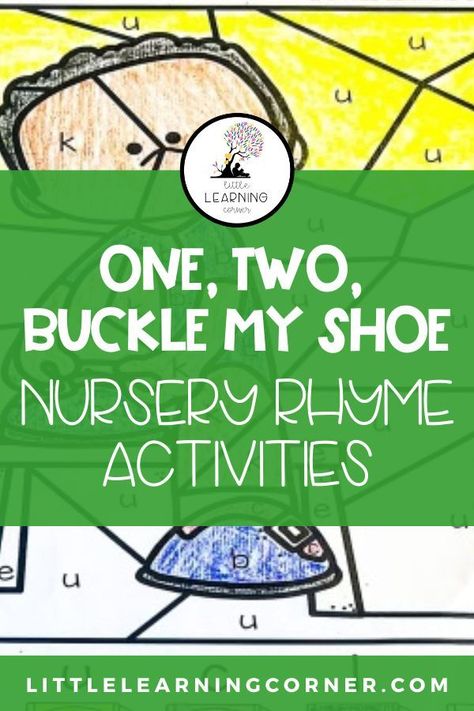 One Two Buckle My Shoe nursery rhyme activities for prek, kindergarten, and first grade kids. #nurseryrhymes One Two Buckle My Shoe Craft, Nursery Rhyme Anchor Chart, One Two Buckle My Shoe Rhyme, Nursery Rhyme Snacks, 1 2 Buckle My Shoe Activities, One Two Buckle My Shoe Activities, Nursery Rhymes Kindergarten, Fun Poetry Activities, Fairy Tales Preschool Activities