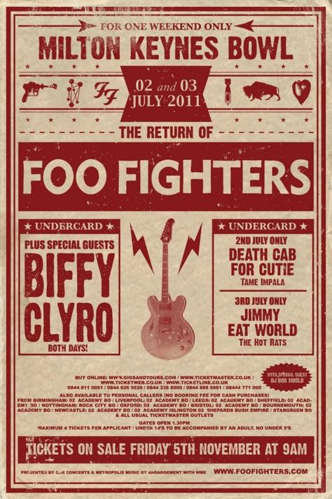 Foo Fighters Concert Poster, Foo Fighters Everlong, Foo Fighters Poster, Foo Fighters Concert, Mini Concert, Jimmy Eat World, Grunge Posters, Concert Poster Design, Vintage Music Posters