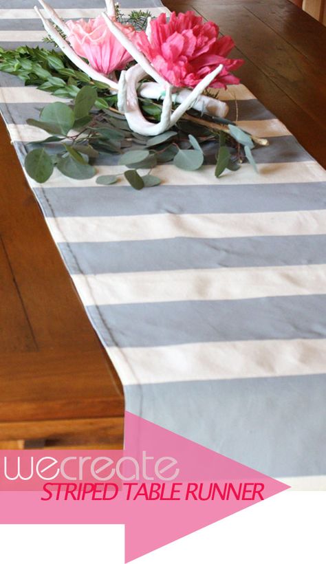 runnerpic Diy Table Runner Ideas, Table Runner Ideas, Cheap Table Runners, Diy Table Runner, Canvas Table, Table Runner Diy, Hand Painted Table, Plain Canvas, Striped Table Runner