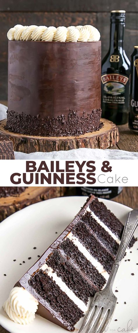 A rich chocolate cake infused with Guinness, paired with a Baileys dark chocolate ganache and a Baileys buttercream. This Baileys & Guinness Cake is the perfect grown-up treat. | livforcake.com Baileys Buttercream, Guinness Cake, Dark Chocolate Ganache, Rich Chocolate Cake, Irish Recipes, Eat Dessert, Chocolate Ganache, Healthy Baking, Let Them Eat Cake