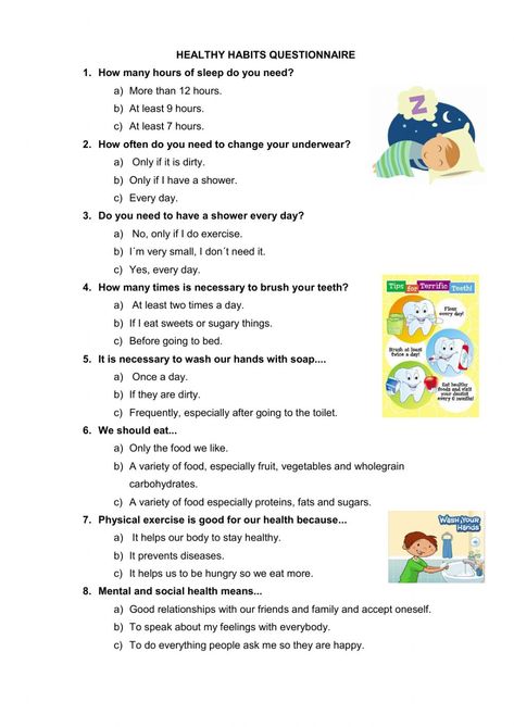 Healthy Habits Worksheet, Habits Worksheet, 6th Grade English, Healthy And Unhealthy Food, Ways To Stay Healthy, Medical Imaging, Have A Shower, Do Exercise, School Subjects