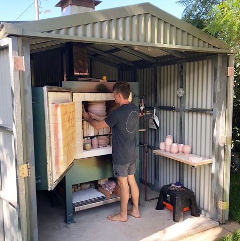 Outdoor Ceramic Studio, Kiln Shed Outdoor, Backyard Pottery Studio, Pottery Shed Ceramic Studio, At Home Pottery Studio, Kiln Shed, Kiln Room, Pottery Shed, Home Kiln