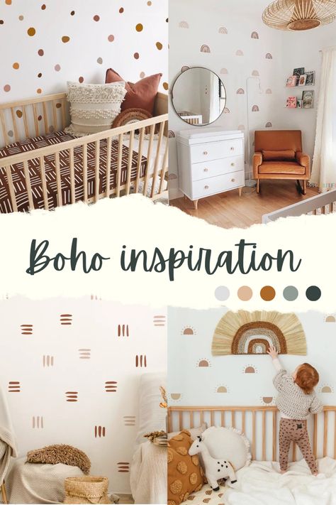 Boho Nursery Rainbow, Rust Accent Wall Nursery, Terracotta Boho Nursery, Earth Toned Nursery, Terracotta Nursery Accent Wall, Boho Nursery Prints, Boho Nursery Paint Colors, Bohemian Nursery Neutral, Boho Sunshine Nursery