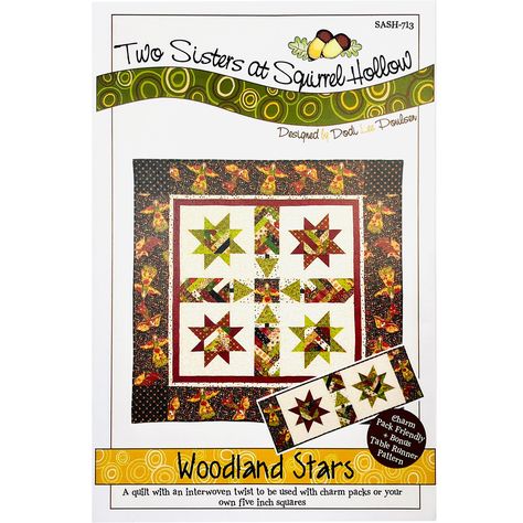 Woodland Stars Quilt Pattern #SASH713 by Two Sisters at Squirrel Hollow, Charm Pack-Friendly by ClickCreativeCrafts on Etsy Stars Quilt Pattern, Stars Quilt, Hanging Table, Star Quilt Patterns, Scrappy Quilt, Table Runner Pattern, Pattern Pictures, White City, Book Quilt