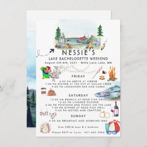 Bachelorette Weekend Itinerary | Summer Camp Camp Invitation, Bachelorette Card, Bachelorette Party Photo, Bachelorette Weekend Itinerary, Bachelorette Itinerary, Weekend Itinerary, Bachelorette Invitations, Bachelorette Party Invitations, Watercolor Map