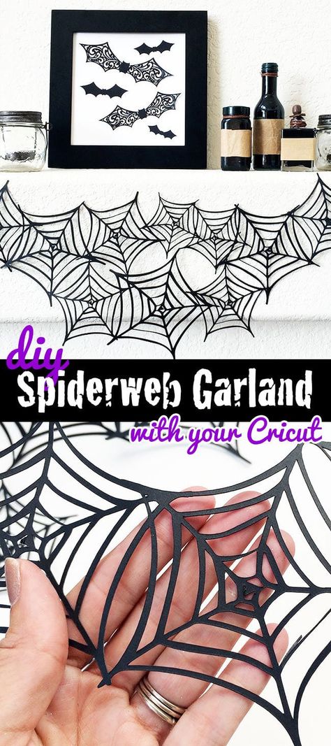 Diy Spiderweb, Easy Halloween Craft, Garland Paper, Halloween Decor Diy, Halloween Paper Crafts, Idee Cricut, Diy Halloween Decor, Projets Cricut, Cricut Halloween