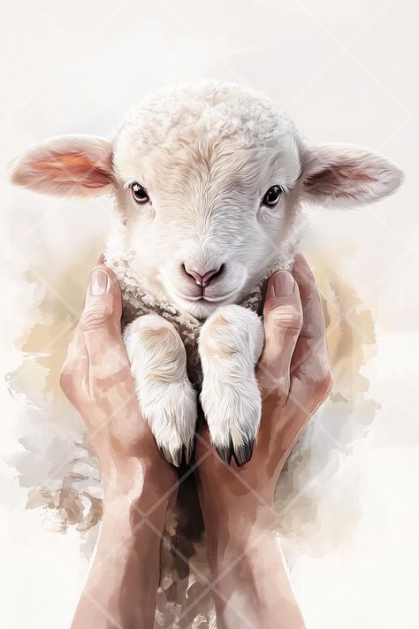 Jesus the Good Shepherd Holding the Lost Lamb - Watercolor Printable Wall Art - Digital Download for Personal Use Only BEST DEAL BUNDLE  https://touchedbylightimages.etsy.com/listing/1791707235/christian-wall-art-bundle-featuring-the This beautiful watercolor artwork depicts Jesus the Good Shepherd gently holding the lost lamb, symbolizing care, compassion, and faith. Perfect for adding a touch of inspiration and serenity to your home or church decor, this religious image is ideal for anyone see Jesus And The Lamb Wallpaper, I Am The Potter You Are The Clay God, Biblical Home Decor, How To Draw A Lamb, Biblical Art Artworks, Jesus And Christmas, Christian Watercolor Art, Jesus With Sheep, Jesus Holding Lamb