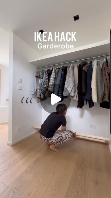 Wardrobe Hallway, Ikea Wardrobe Hack, Shoe Storage Hacks, Ikea Closet Hack, Ikea Hack Bedroom, Ikea Must Haves, Wardrobe Rail, Dresser In Closet, Ikea Hallway