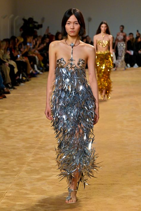 Paco Rabanne RTW Fall 2023 [PHOTOS] – WWD Seashell Dress, Runway Gowns, Fall 2023 Ready To Wear, Metal Dress, 2023 Ready To Wear Collection, Runway Model, Star Wars Fashion, Plastic Dress, 2023 Ready To Wear