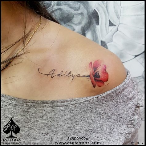 Name With Flower Tattoo, Name Flower Tattoo, Name Tattoos For Moms, Baby Name Tattoos, Tattoos With Kids Names, Mommy Tattoos, Poppies Tattoo, Illustration Tattoo