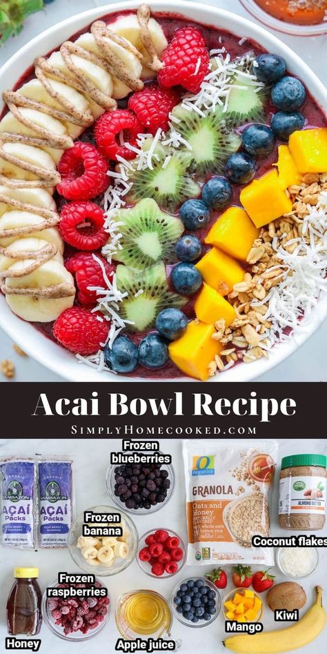 Acai Bowl Recipe Easy, Acai Recipes, Acai Bowl Recipe, Smoothie Bowls Recipe Easy, Bowl Recipes Easy, Smoothie Bowl Recipe Healthy, Acai Bowls Recipe, Breakfast Smoothie Bowl, Healthy Bowls Recipes