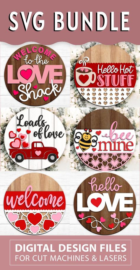 Valentine's Cricut Projects, Forest Font, Engraved Valentines Gifts, Laser Signs, Monoline Script, Valentine Svg Files, Round Door Hanger, Laser Cut Wood Crafts, Door Signs Diy