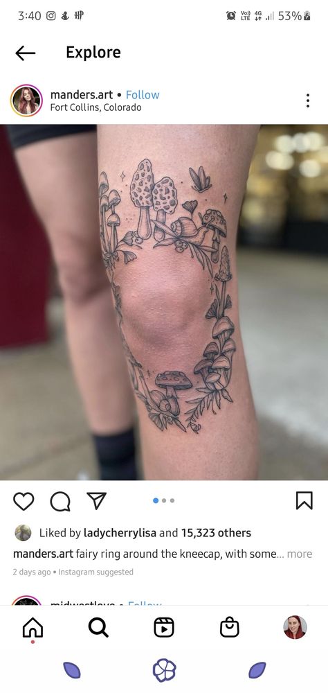 Fairy Ring Tattoo, Cottagecore Tattoo, Tattoo Future, Leg Sleeve Ideas, Stick And Poke Tattoos, Mirror Tattoos, Leg Tats, 2023 Tattoo, Earthy Tattoos