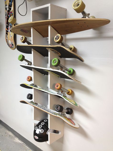 Skateboard Rack I made. Skateboard Racks Diy, Skateboard Shelf, Skateboard Holder, Skateboard Display, Skateboard Storage, Skateboard Shelves, Skateboard Room, Skateboard Furniture, Skateboard Rack